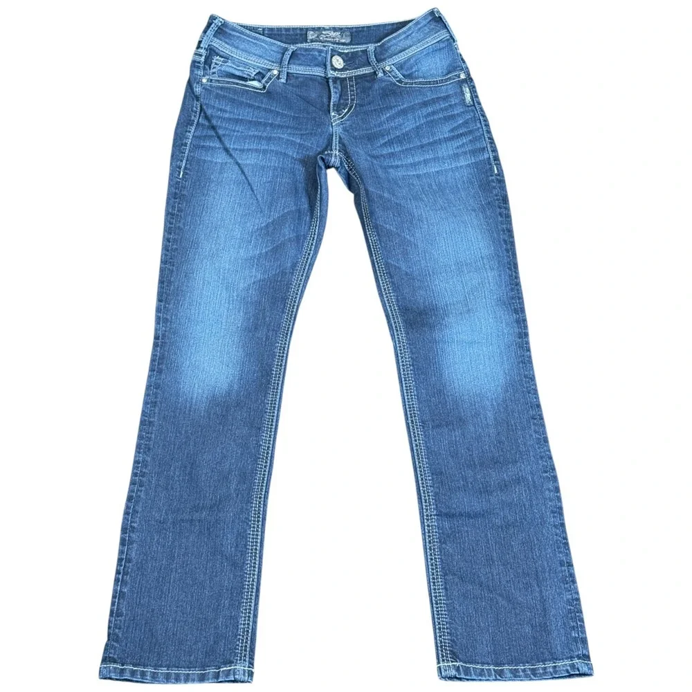 Silver Jeans Womens Size 28x30 Blue Suki Mid Straight Distressed Medium Wash Y2K - Picture 1 of 3